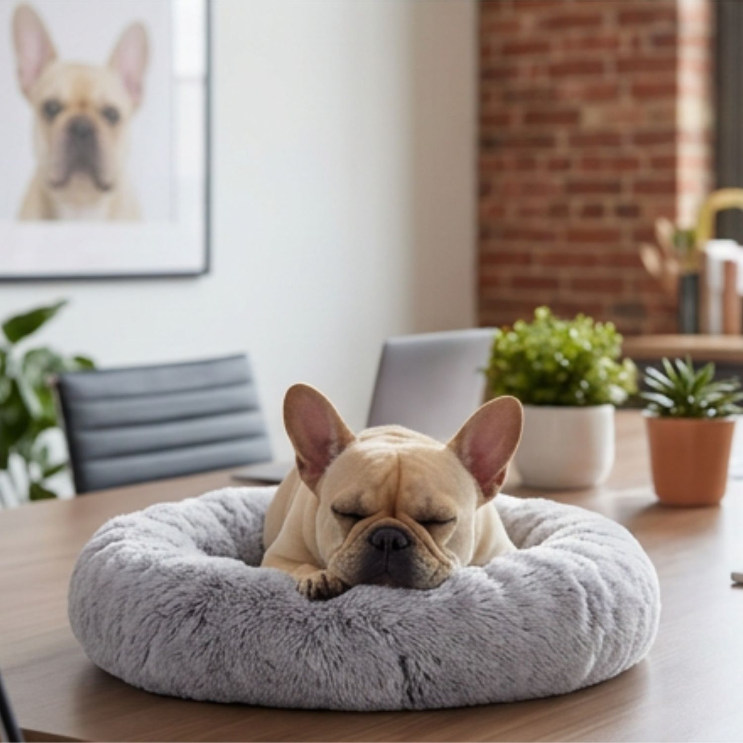 Fifi the French Bulldog — CEO of Sleep, snoozing at CO2 Company HQ